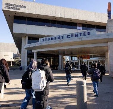 Students walking around Student Center